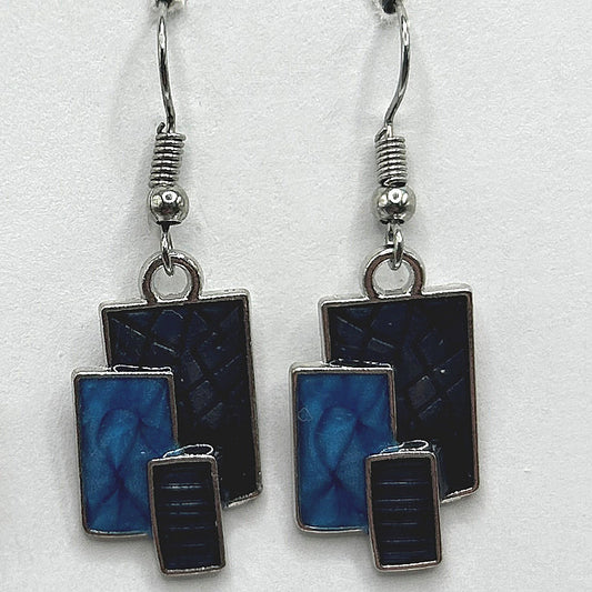Blue Rectangle Geometric Earrings