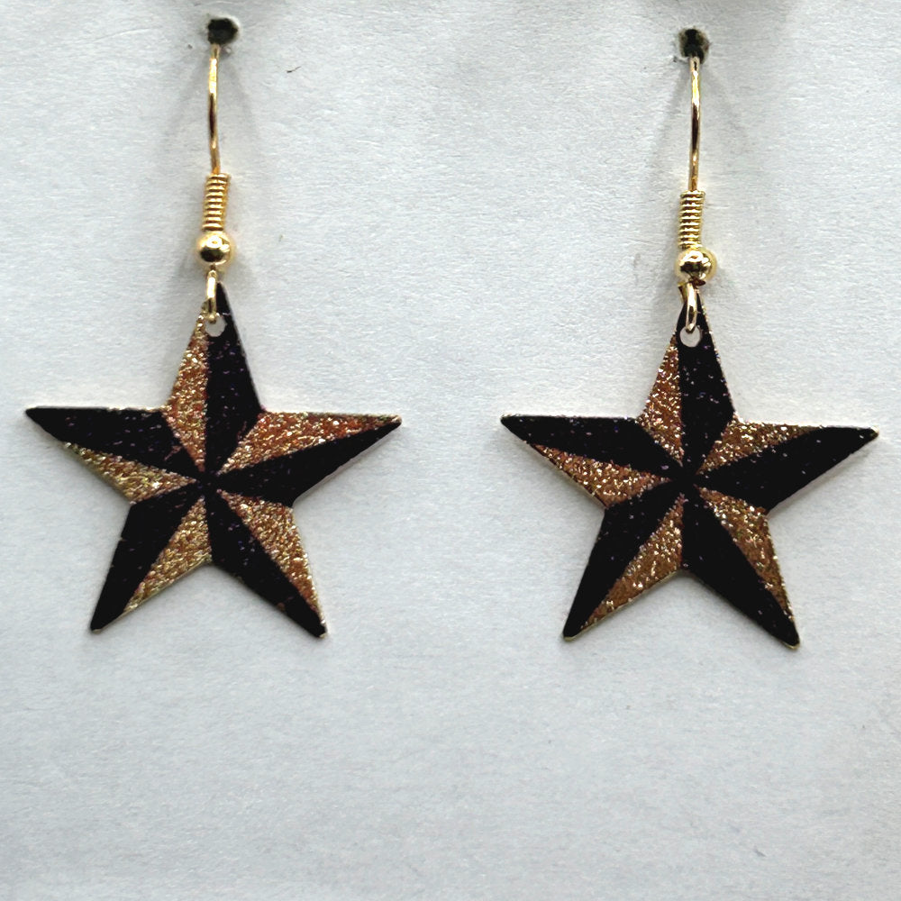 Purple and Gold Texured Flat Star Earrings