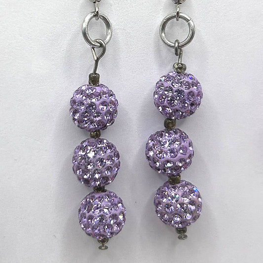 Purple Sparkle Triple Ball Drop Earrings