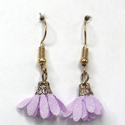 Tiny Lilac Flower Tassel Earrings