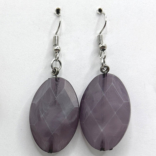 Large Muted Purple Faceted Oval Earrings