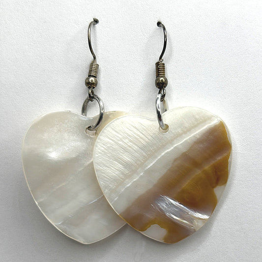 Natural Mother-of-Pearl Large Heart Earrings (Heavy)