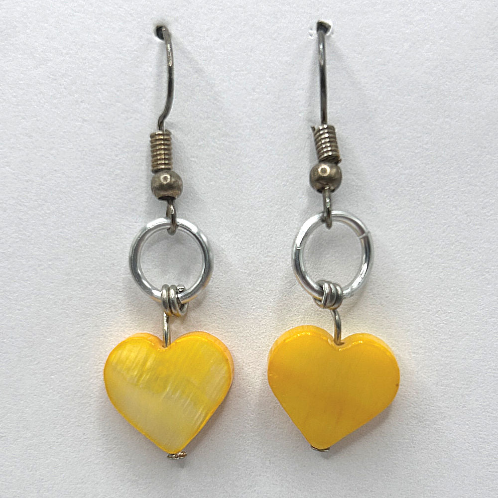 Small Yellow Mother-of-Pearl Heart Earrings