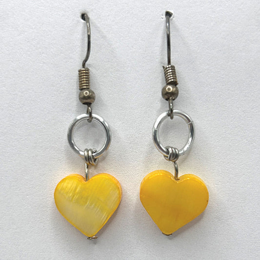 Small Yellow Mother-of-Pearl Heart Earrings