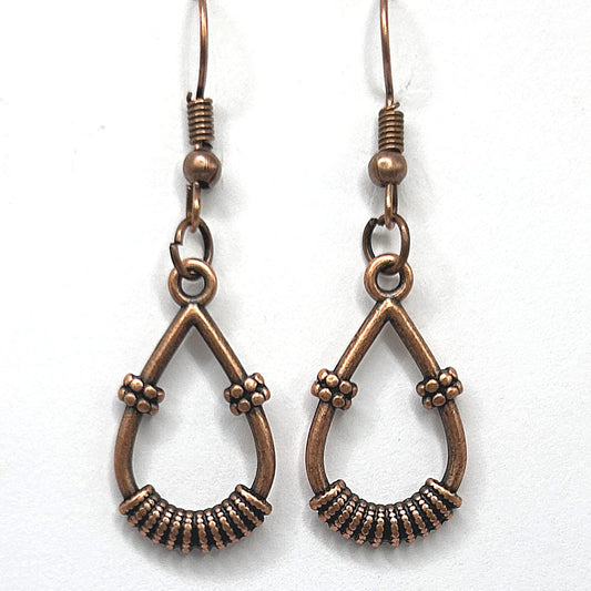 Copper Teardrop Earrings with Rope Rings