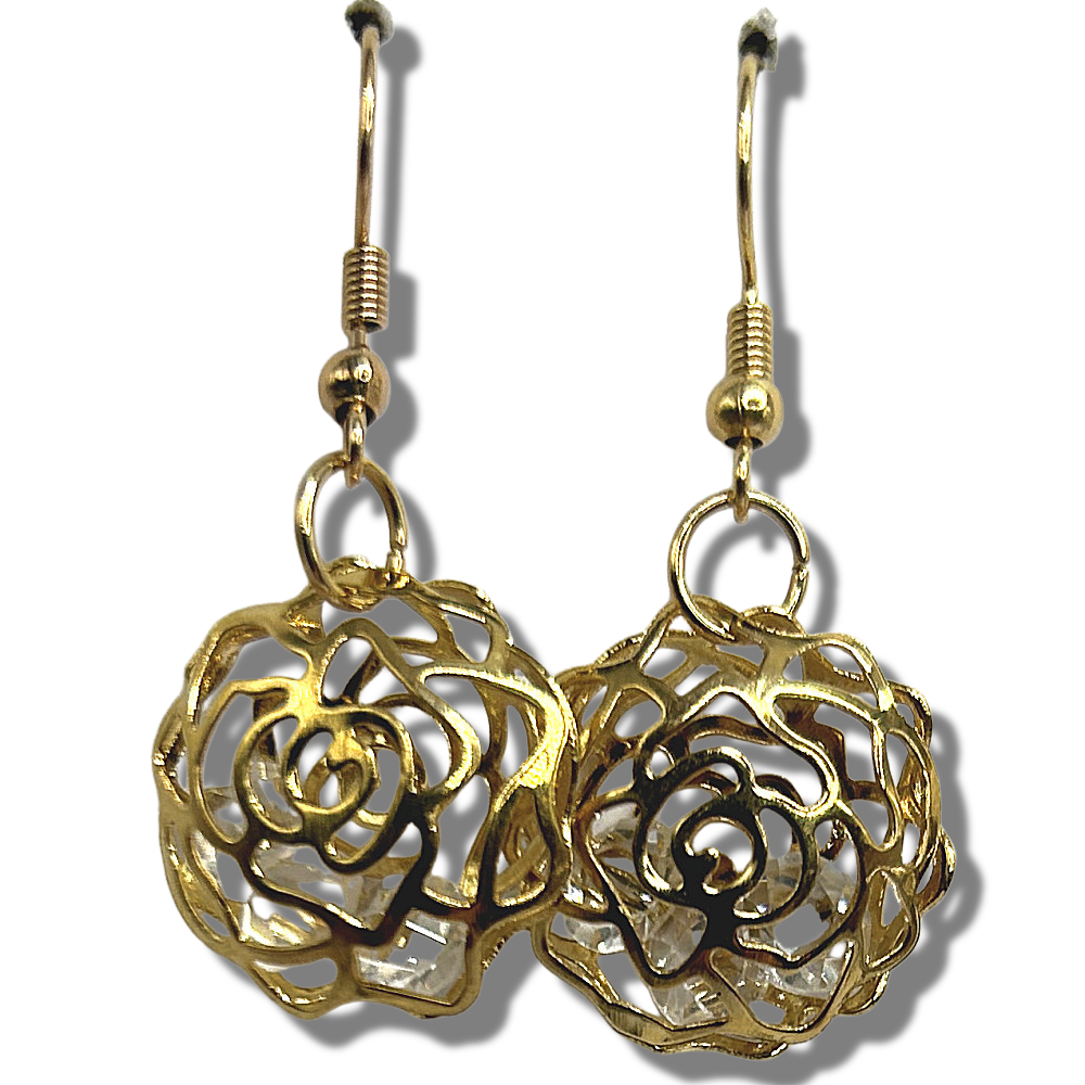 Golden Flower-Shaped Cage with Small Rhinestones
