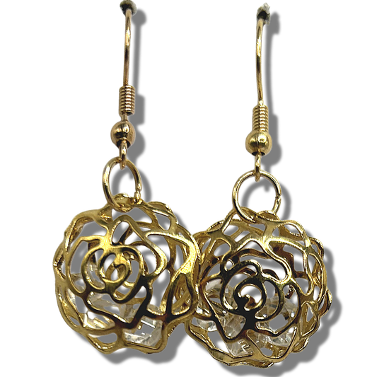 Golden Flower-Shaped Cage with Small Rhinestones