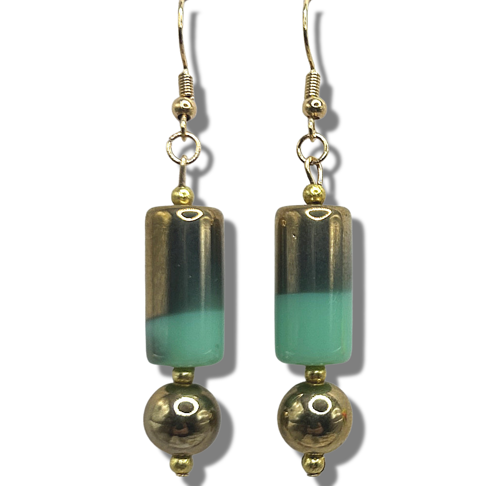 Gold-Green Tube Earrings
