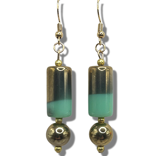 Gold-Green Tube Earrings