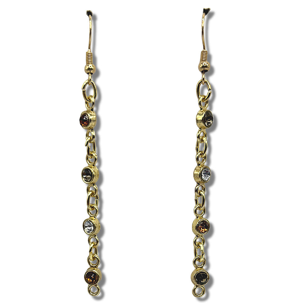 Long Chain Earrings with Multicolor Rhinestone Drops