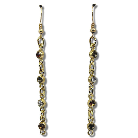 Long Chain Earrings with Multicolor Rhinestone Drops