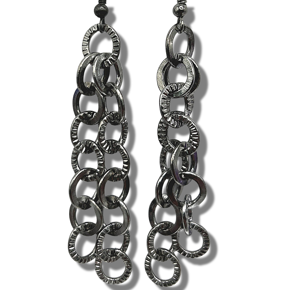 Gunmetal Textured Chain Earrings (Heavy)