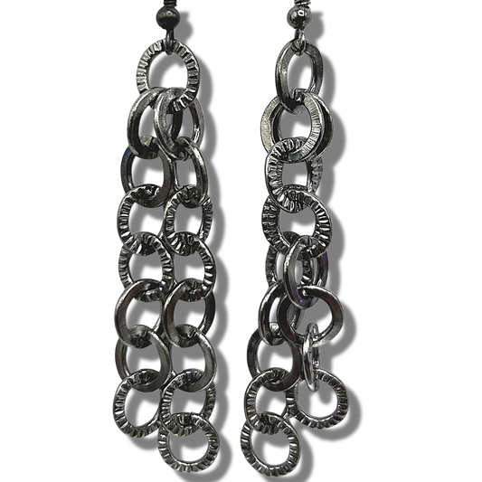 Gunmetal Textured Chain Earrings (Heavy)