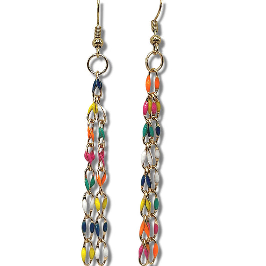 Multicolor Long Double Chain Earrings