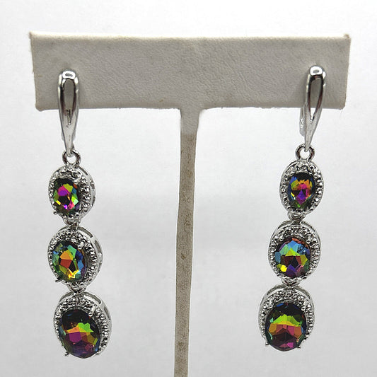 Multicolor Triple Oval Dangle Earrings with Rhinestones