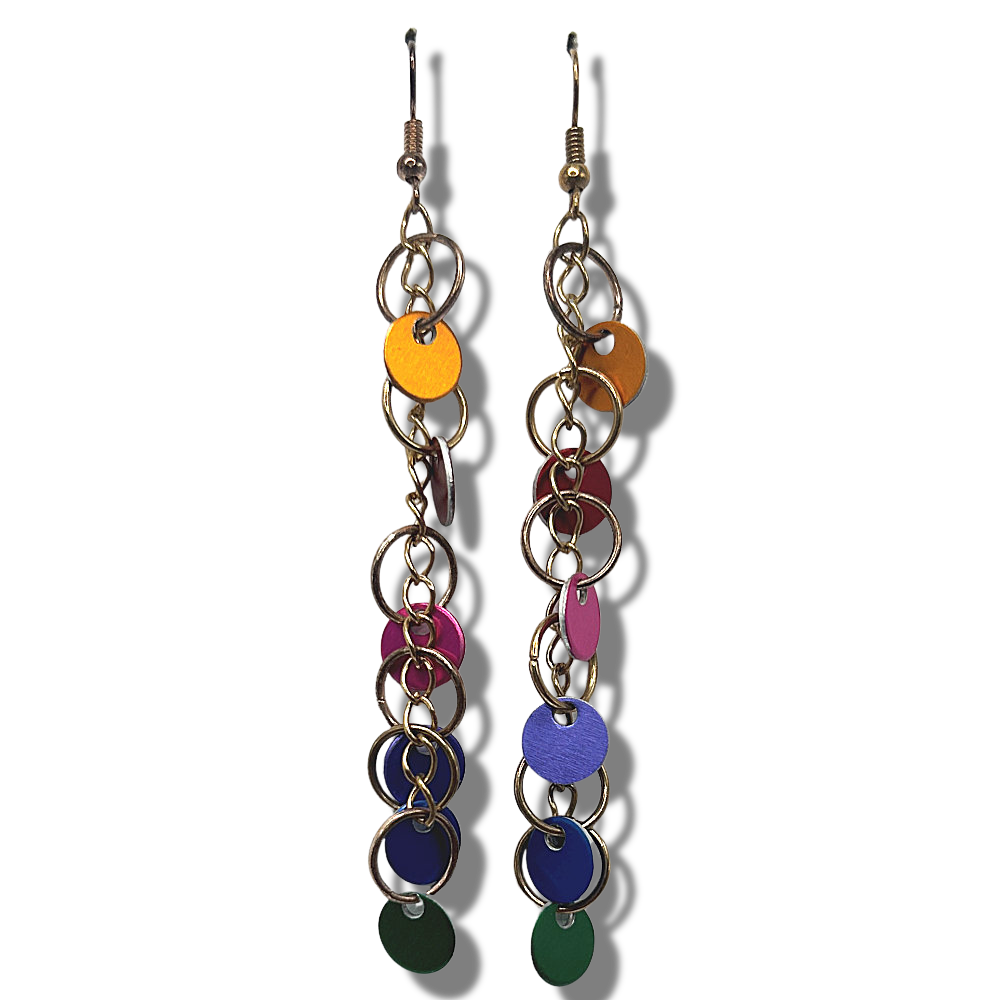 Long Rainbow Shaggy Tag Earrings
