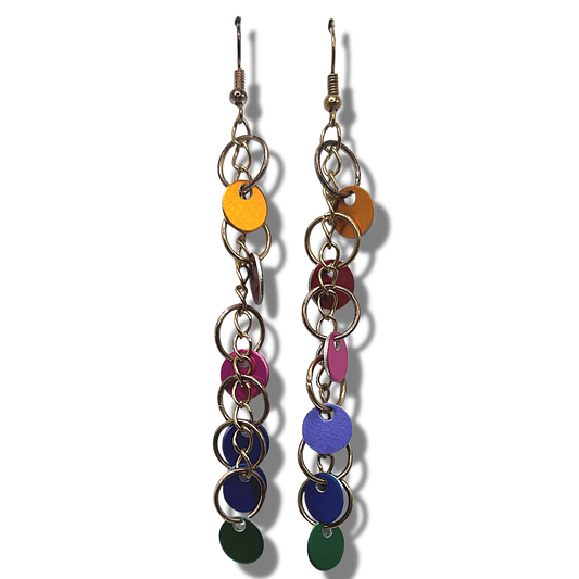 Long Rainbow Shaggy Tag Earrings