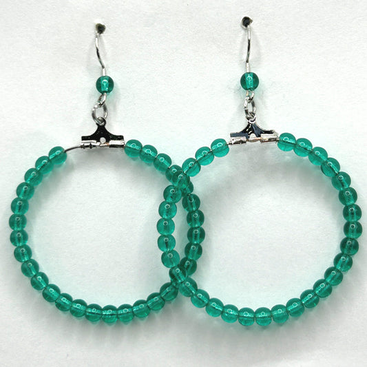 Green Czech Glass Large Loop Earrings