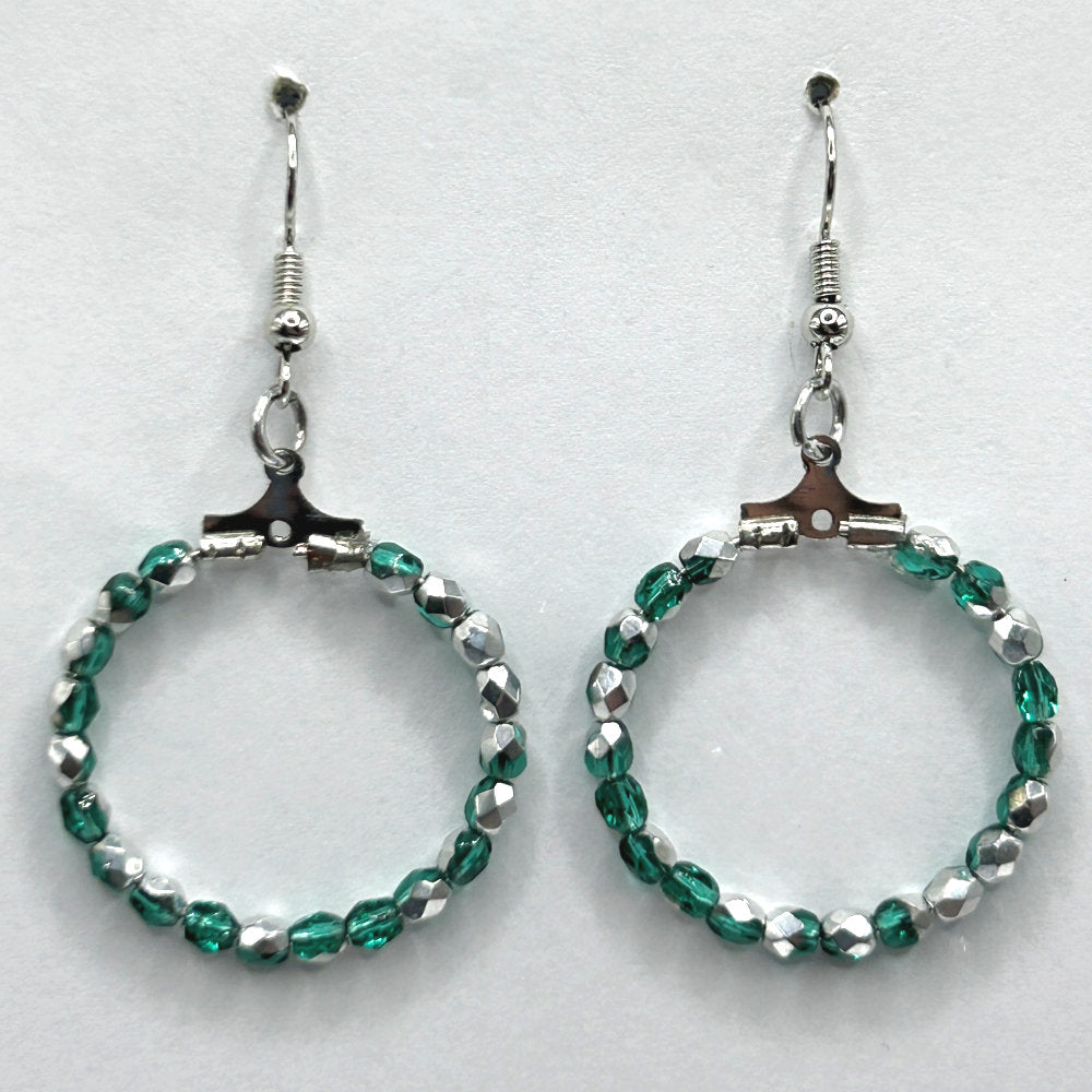 Small Green-Silver Loop Earrings