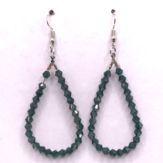 Dark Green Teardrop Loop Earrings