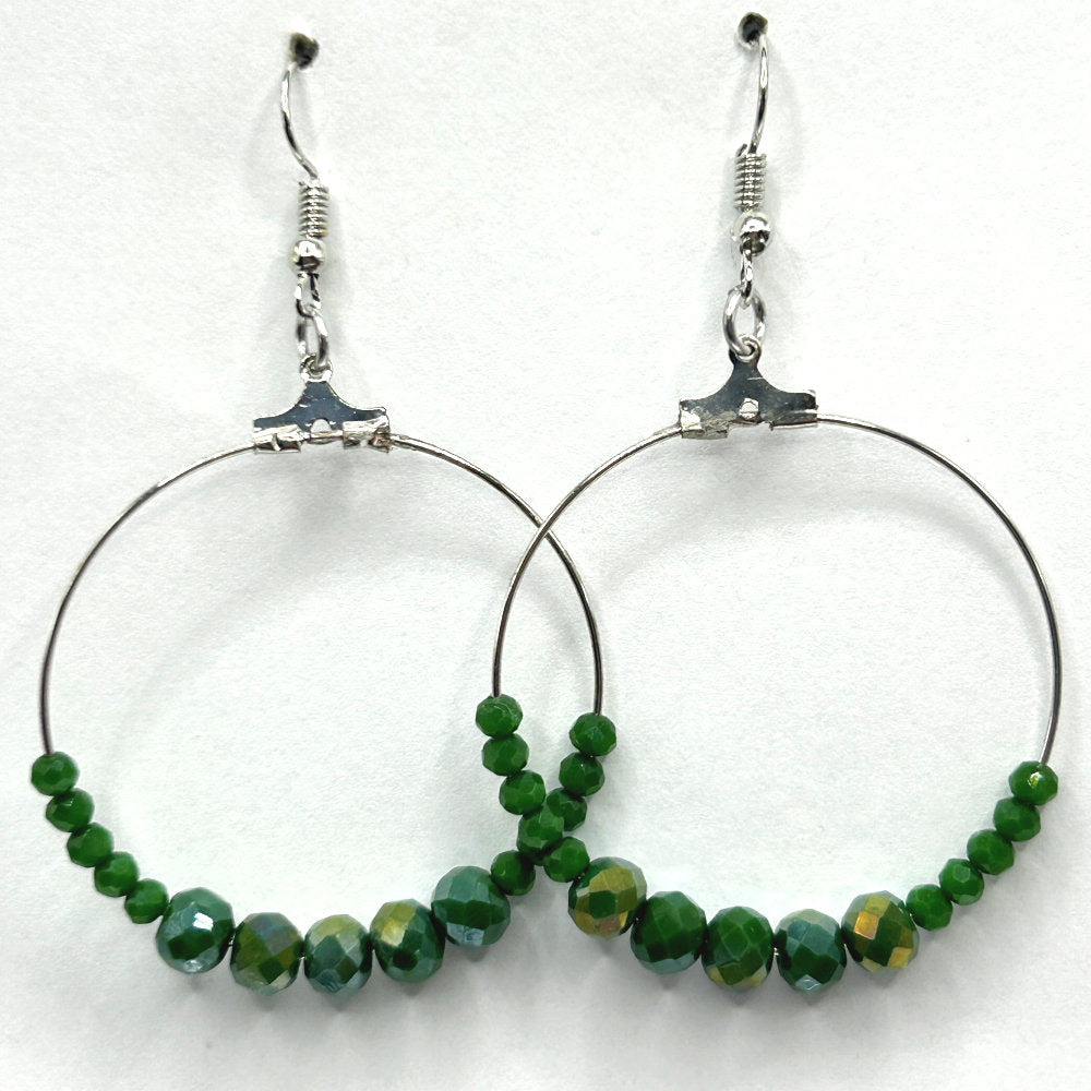 Sparkly Dark Green Large Loop Earrings