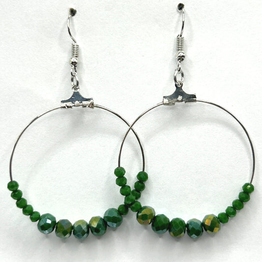 Sparkly Dark Green Large Loop Earrings