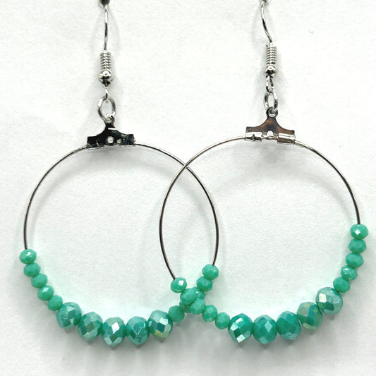 Sparkly Light Green Large Loop Earrings