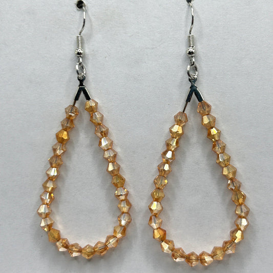 Clear Peach Teardrop Loop Earrings