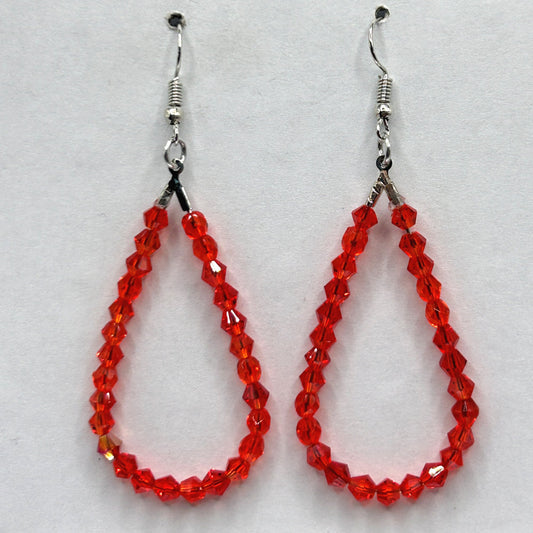 Clear Red Teardrop Loop Earrings