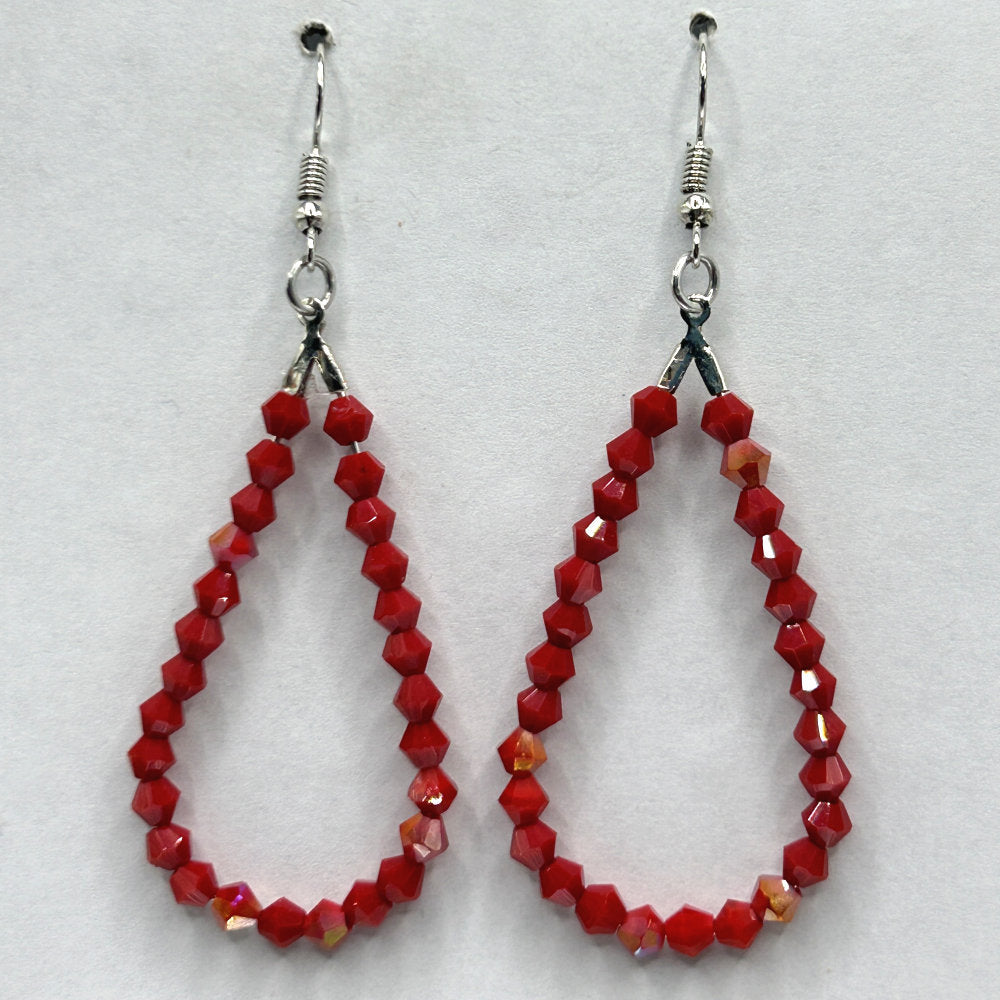 Dark Red Teardrop Loop Earrings