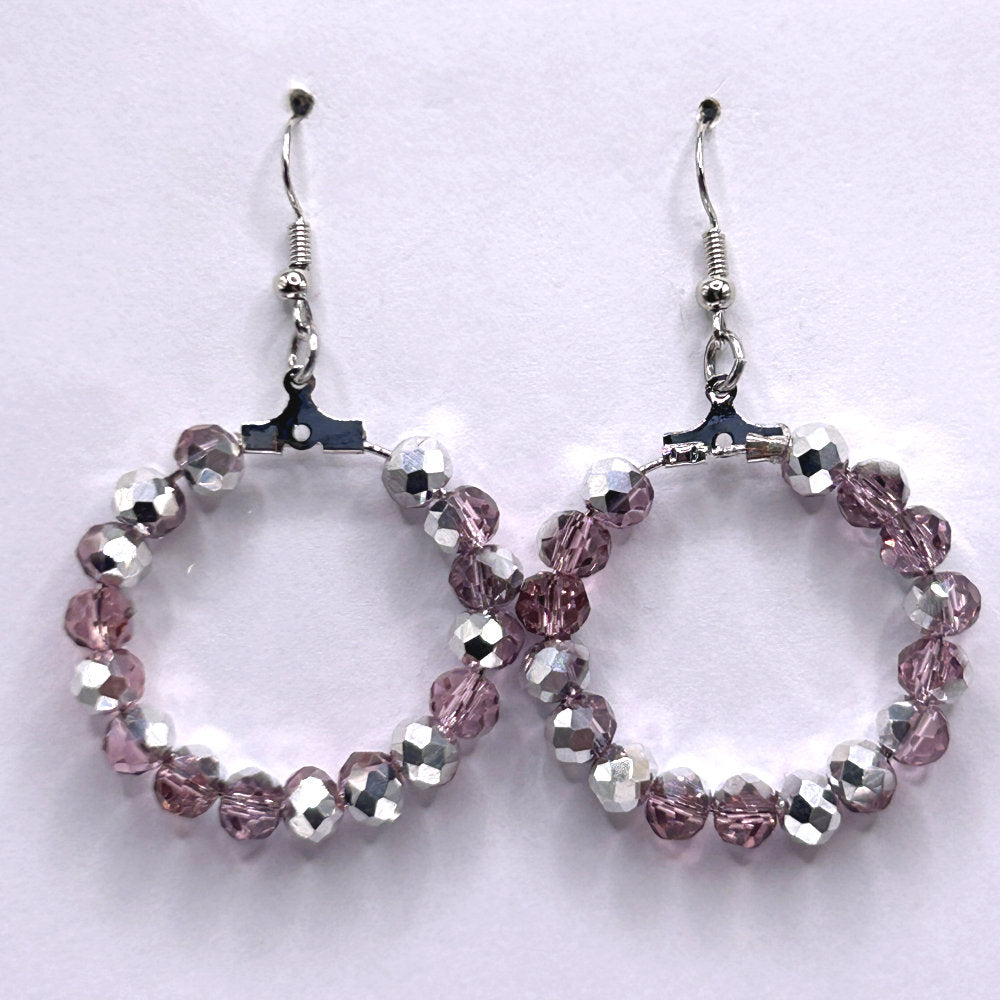Medium Pink-Silver Loop Earrings