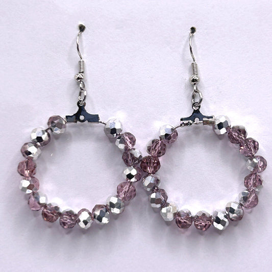 Medium Pink-Silver Loop Earrings