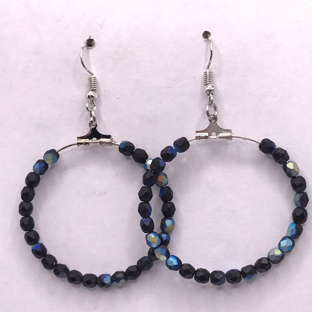 Black and Metallic Large Loop Earrings