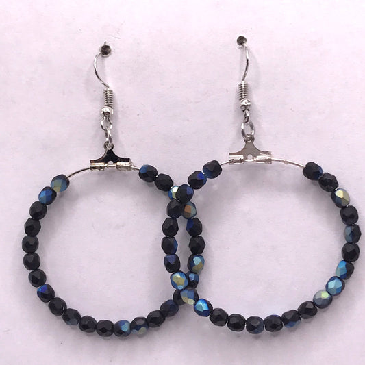 Black and Metallic Large Loop Earrings