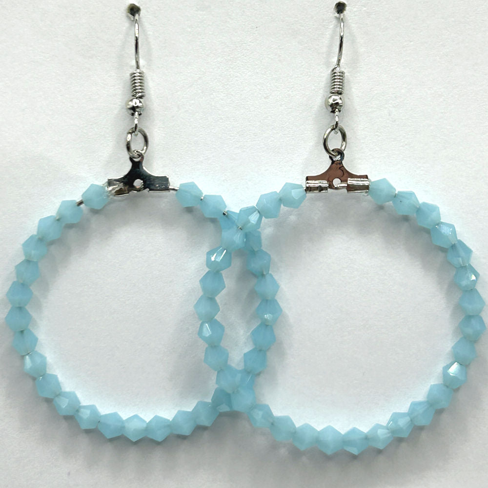 Light Blue Bicone Large Loop Earrings