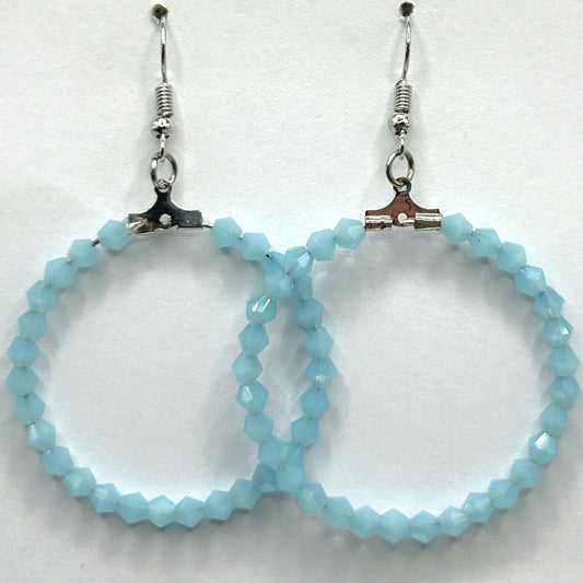 Light Blue Bicone Large Loop Earrings
