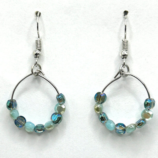 Tiny Loop Earrings with Sparkly Blue Beads