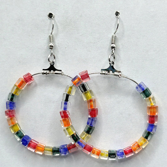 Large Loop Earrings with Pride Rainbow Beads