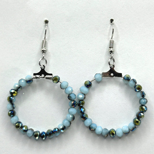 Blue and Metallic Small Loop Earrings