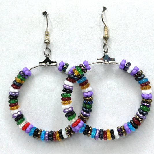 Multicolor Disc-Flower Large Loop Earrings