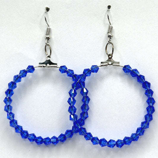 Clear Blue Glass Large Loop Earrings