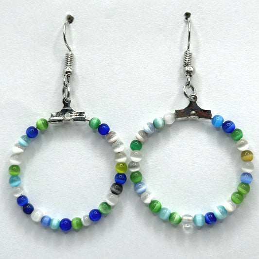 Blue and White Tigereye Medium Loop Earrings