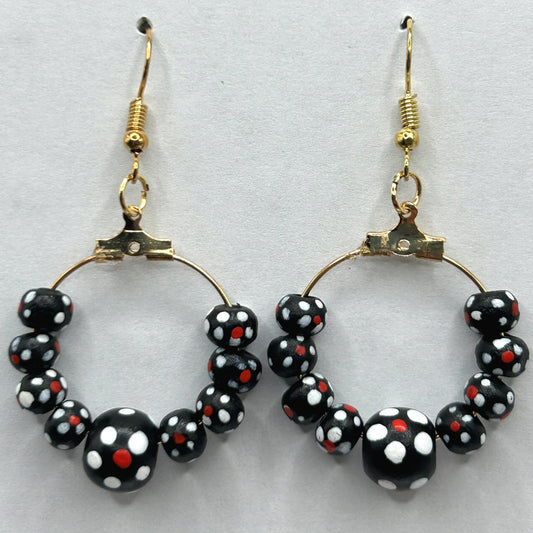 Black Wooden Flower Small Loop Earrings