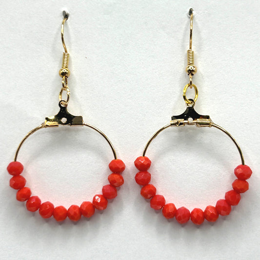 Small Loop Earrings with Orange-Red Beads