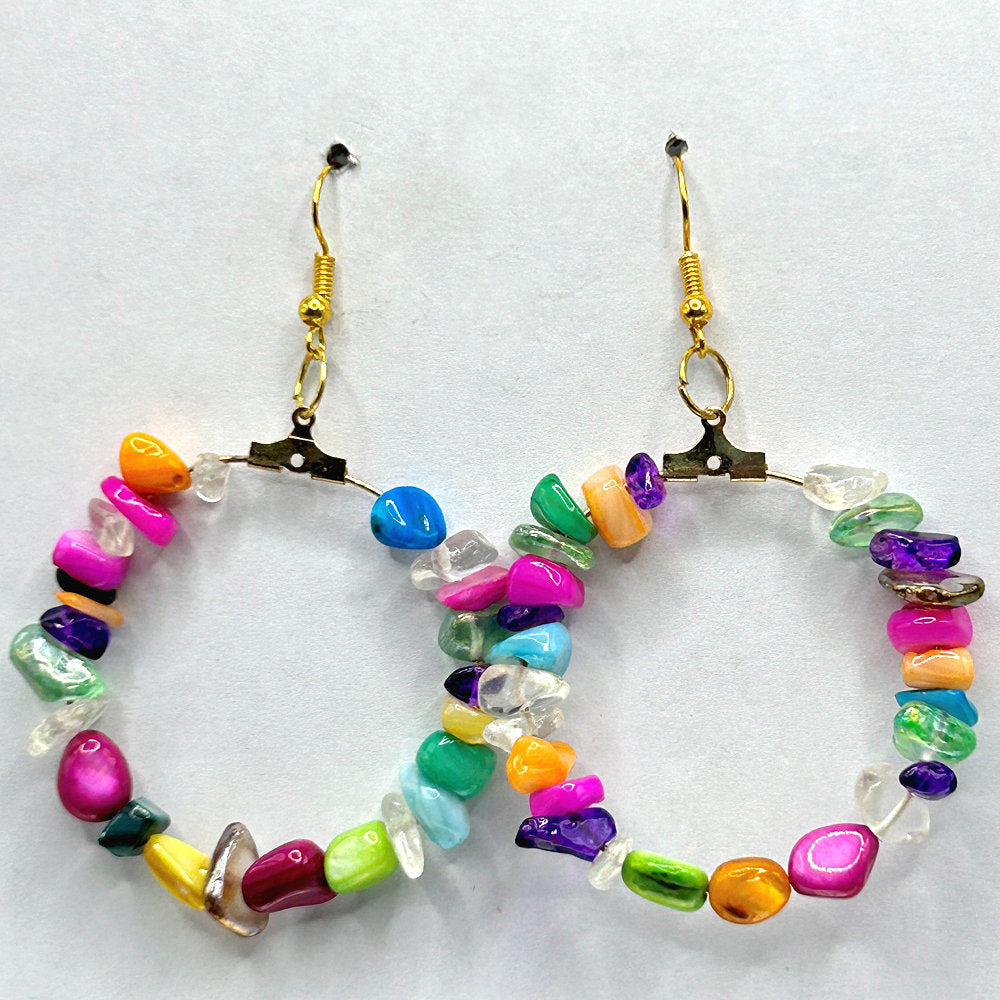 Glass Chip Large Loop Earrings (Heavy)