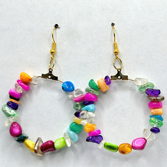 Glass Chip Large Loop Earrings (Heavy)