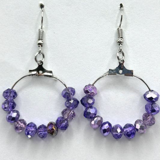 Clear Purple Sparkle Small Loop Earrings