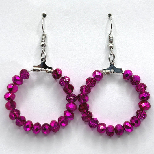 Pink Sparkle Metallic Glass Medium Loop Earrings