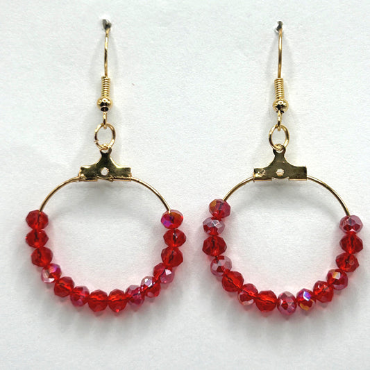 Small Red Sparkle Loop Earrings