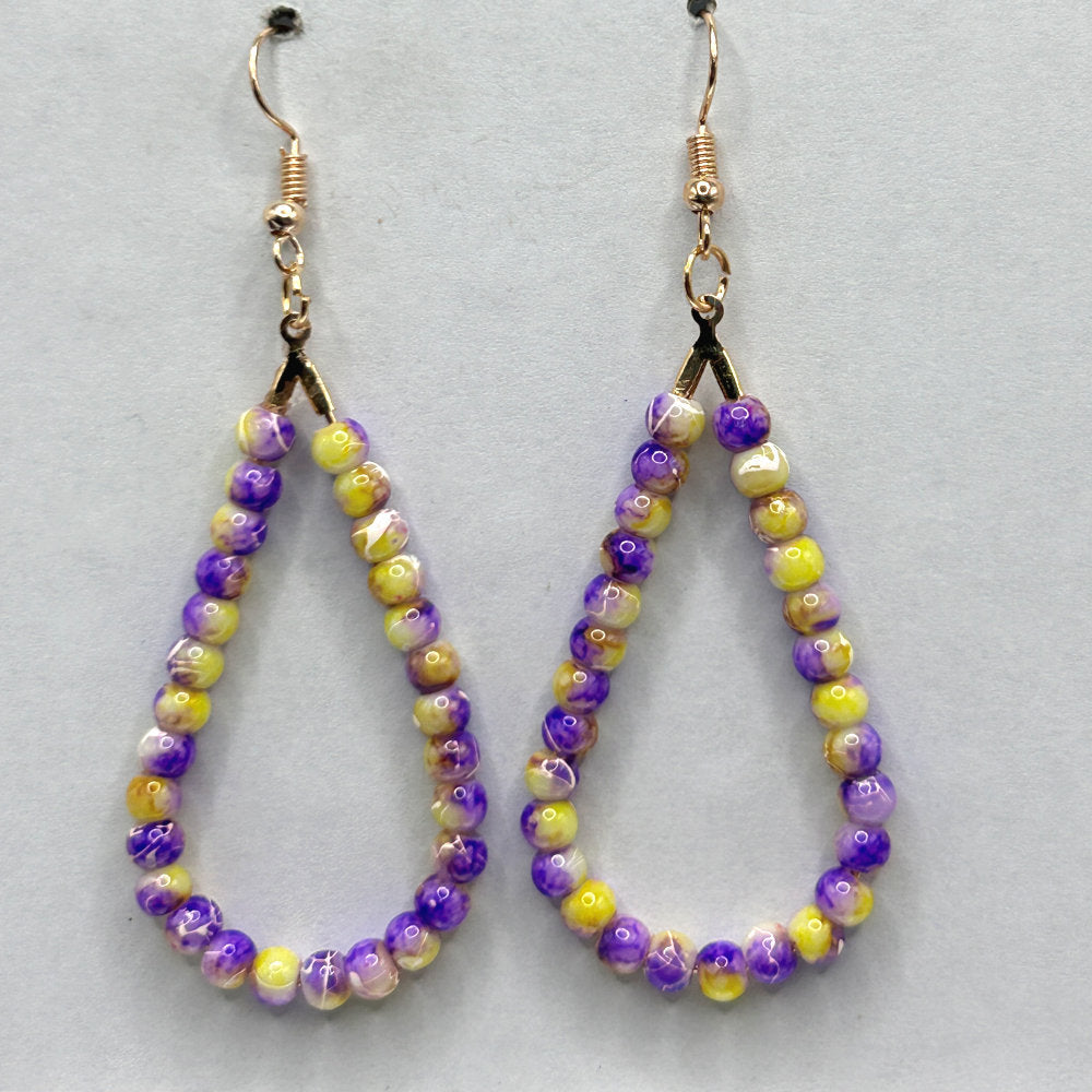 Purple and Yellow Swirl Teardrop Earrings